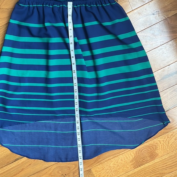 EUC! iZ Byer Blue Teal Hi-Low stripe dress with defined waist - Picture 12 of 12